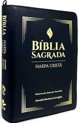 Bíblia Sagrada com letra grande, harpa cristã e palavras de Jesus a vermelho