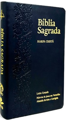 Bíblia Sagrada com letra grande, harpa cristã e palavras de Jesus em vermelho