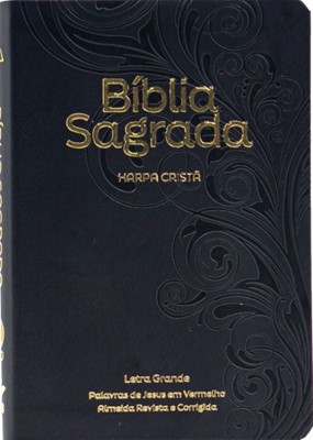 Bíblia Sagrada com harpa cristã, letra grande e palavras de Jesus em vermelho
