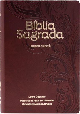 Bíblia Sagrada com harpa cristã, letra gigante e palavras de Jesus em vermelho