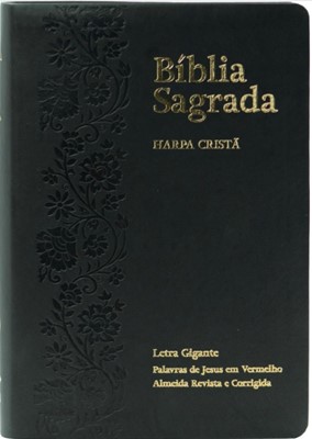 Bíblia Sagrada com harpa cristã, letra gigante e palavras de Jesus em vermelho