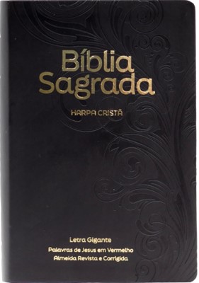Bíblia Sagrada com harpa cristã, letra gigante e palavras de Jesus em vermelho
