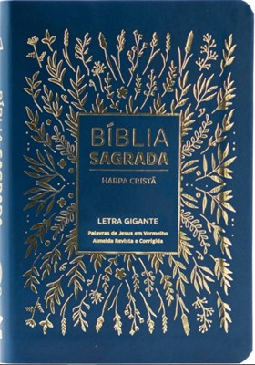Bíblia Sagrada com harpa cristã, letra gigante e palavras de Jesus em vermelho