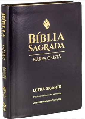 Bíblia Sagrada com harpa cristã, letra gigante e palavras de Jesus em vermelho