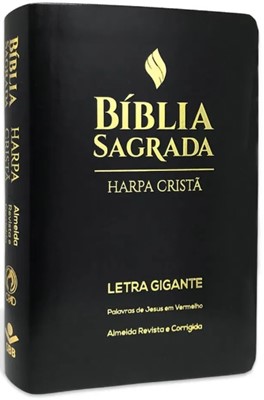 Bíblia Sagrada com harpa cristã, letra gigante e palavras de Jesus em vermelho