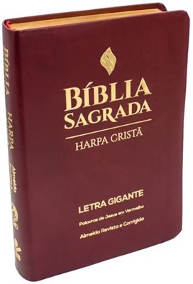 Bíblia Sagrada com harpa cristã, letra gigante e palavras de Jesus em vermelho