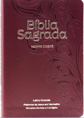 Bíblia Sagrada com harpa cristã, letra grande e palavras de Jesus em vermelho