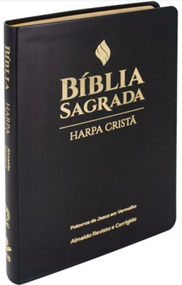 Bíblia Sagrada com harpa cristã e palavras de Jesus em vermelho