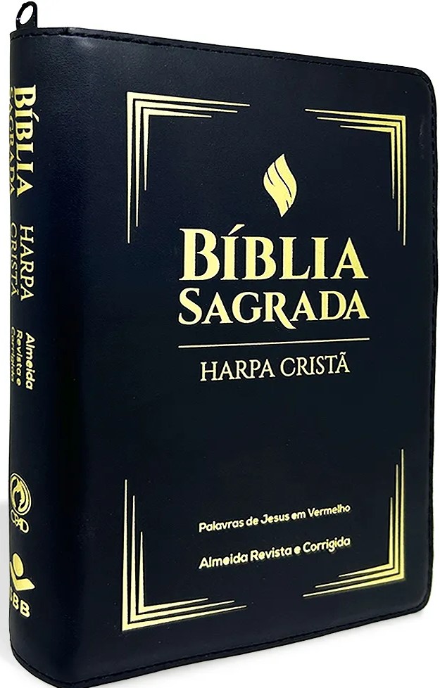 Bíblia Sagrada com letra grande, harpa cristã e palavras de Jesus a vermelho