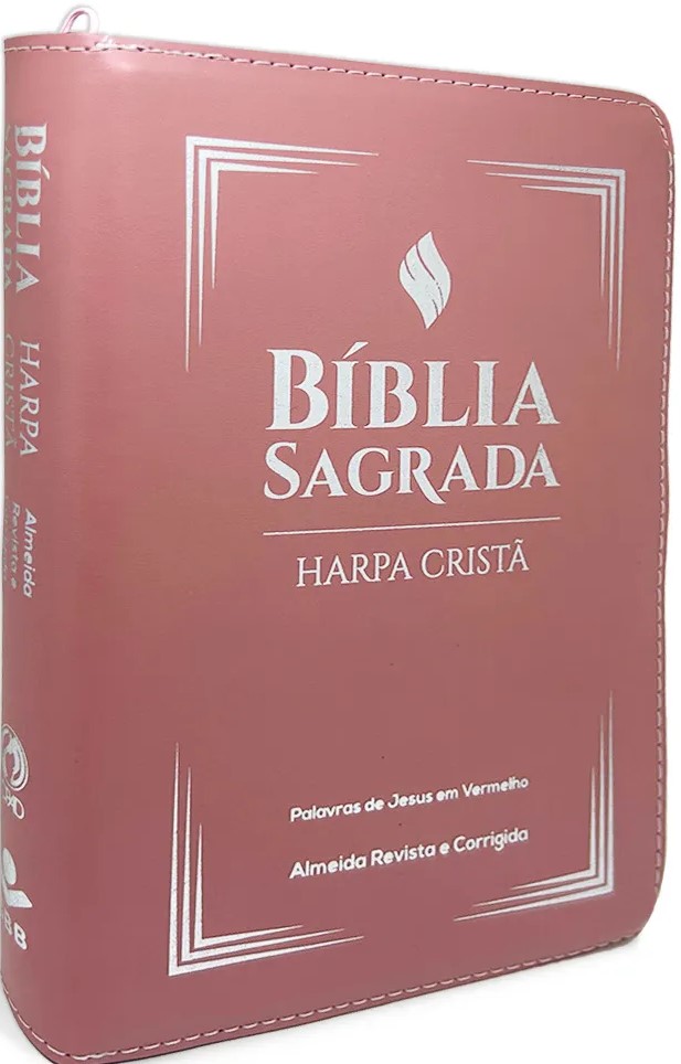 Bíblia Sagrada com letra grande, harpa cristã e palavras de Jesus a vermelho