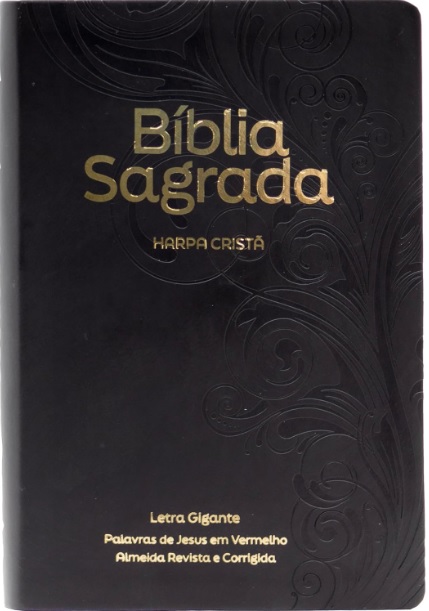 Bíblia Sagrada com harpa cristã, letra gigante e palavras de Jesus em vermelho